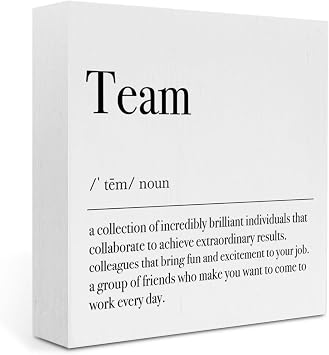 Inspirational Team Noun Office Deck Decor Wooden Box Sign Teamwork Decor, Motivational Rustic Wood Block Plaque Box Sign for Home Office Deck Shelf Table Decoration Gift