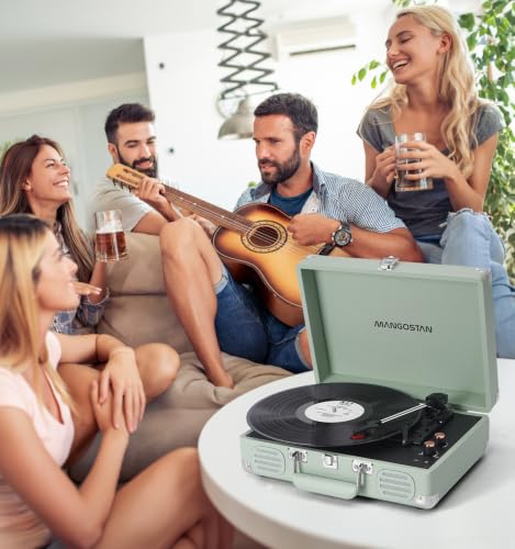 Image of Vintage Bluetooth Record Player, 3-Speed Belt Drive, Green