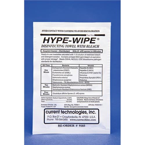 Current Technologies 9103 HypeWipe Bleach Towelette (Pack of 100