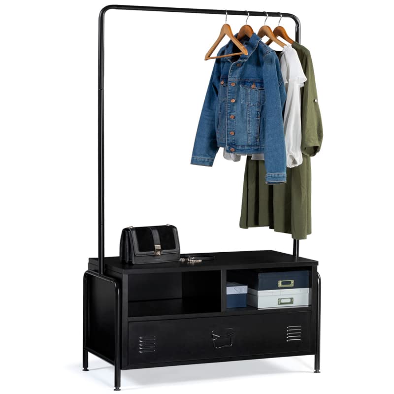 IDMarket - Portant vestiaire d'entrée 1 tiroir ESTEL en métal Noir