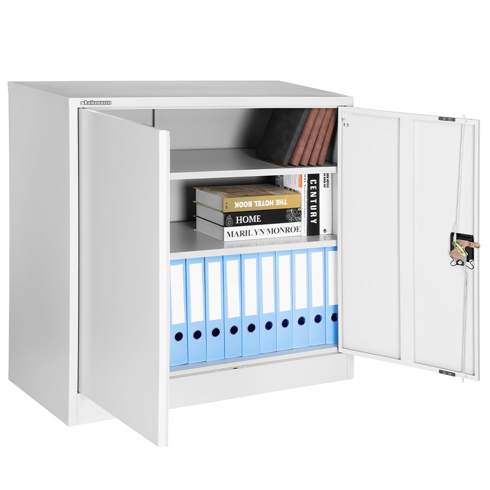 Armadio in Metallo da arredo Ufficio con Serratura, Armadietto 2 Chiavi Grigio Multiuso, Ideale Garage, Casa, Lavoro, Mobile Archiviazione Faldoni, Archivio Studio Porta Documenti (90 x 40 x 90 cm)