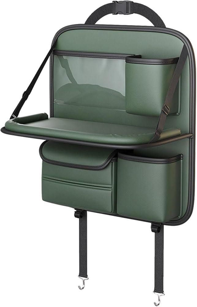 Organizador Asiento Trasero Coche para MG SUV Marvel R/MG HS/MG ZS SUV ZS11, Cuero Organizadores con Bandeja Mesa Plegable, Coche Protector Respaldo,Small-Green