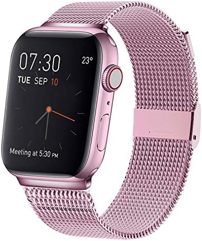 MCORS Band Compatible with Apple Watch 38mm 40mm 42mm 44mm,Stainless Steel Mesh Metal Loop with Adjustable Replacement Bands Compatible with Iwatch Series 5 4 3 2 1 Rose Gold (Pink)