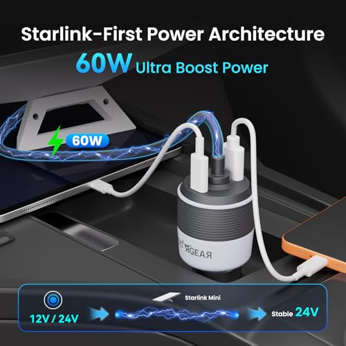 Image of Starlink Mini Car Adapter with 10FT DC Power Cable, 12V to 24V DC Step Up Converter, 3-in-1 Ultra Stable Starlink Mini Car Charger with Dual USB Ports, Starlink Mini Power Supply for RV, Boat