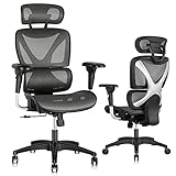 Gabrylly Ergonomic Office Chair, Large Mesh Chair with Lumbar Support - Double Back, Adjustable Headrest & 2D Armrests, High-Back Home Desk Chair with Tilt Function, Swivel Computer Executive Chair