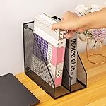 2 Set Magazine Holder Metal Wire, 2 Compartments Mesh File Holder for Desk, Office Desk Accessories Decorative File Box, Black - Image 3