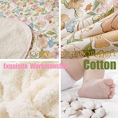 Image of Brandream Crib Bedding Set for Girls 6 Pieces Floral Baby Nursery Bedding Set with Enchanting Blossoms Flowers,Blush Pink Yellow Green Garden Farmhouse Chic Cotton