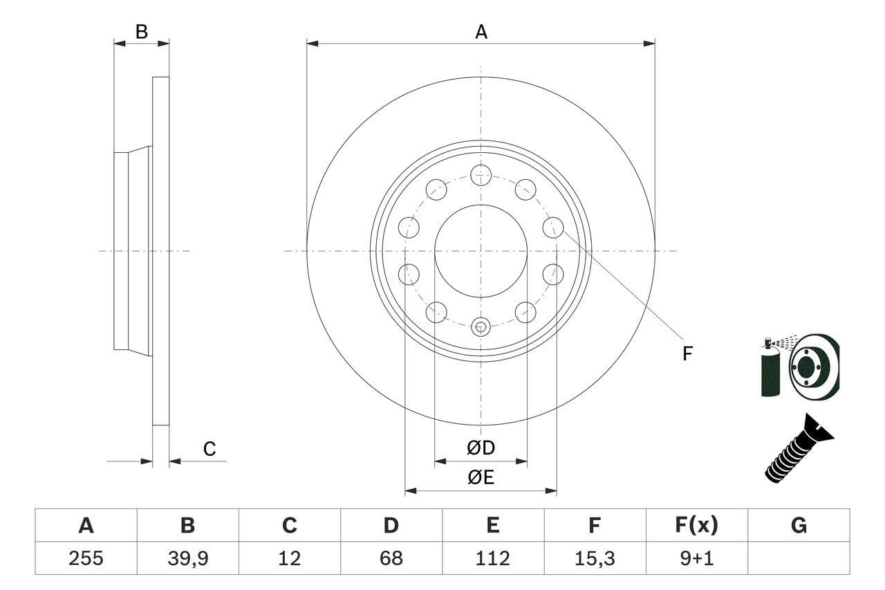 BOSCH Set Dischi Freno BD884 - Dischi Freno Ventilati di Ghisa di 255mm - Asse Posteriore - Conformi al regolamento ECE-R90 - Ottimizzati per Ridurre Rumore, Calore e Corrosione - 2 Dischi