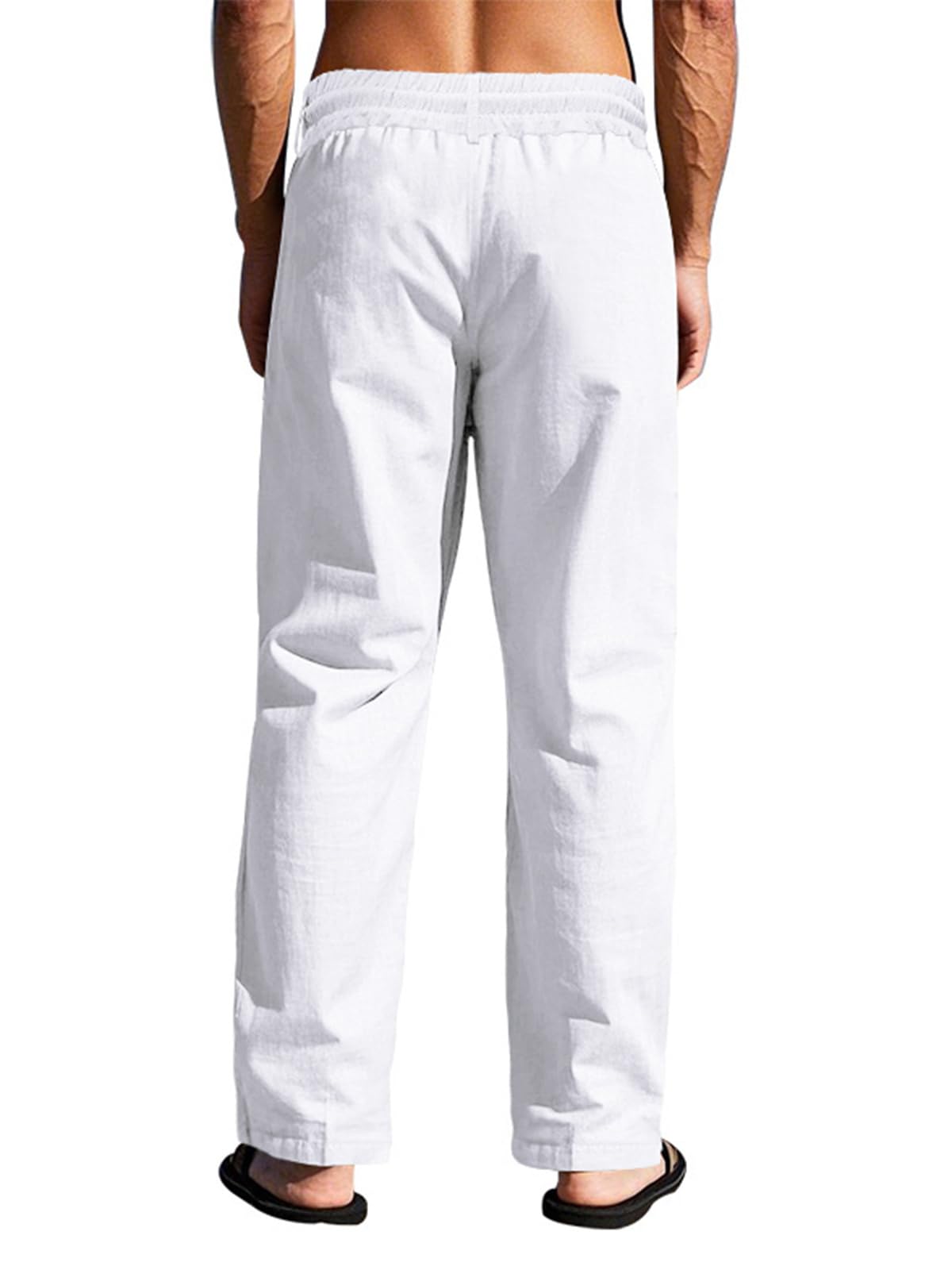 Pantalones de lino para hombre, ligeros, con cordón elástico, bolsillos en la cintura, ajuste holgado, pierna recta, verano, playa, yoga
