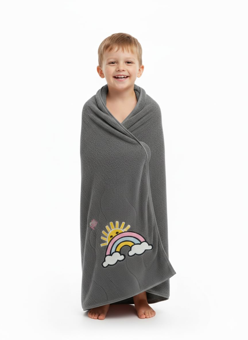 Microfiber Baby Bath Towel Ultra Soft Quick Dry Baby Towel Lightweight Cartoon Print Towel for Boys & Girls (Grey Rainbow)-image-12