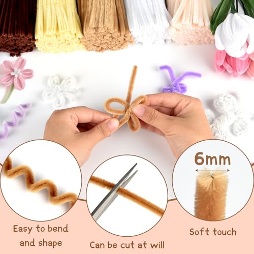 Image of ASTARON 521 Pcs 5 Colors Art Chenille Stems Pipe Cleaners Flower Making Kit | Brown Series Craft Pipe Cleaners,20 Floral Wires,Green Gardening Tape, Flowers Making Kit,Polyester Fluffy Pipe Cleaners Set