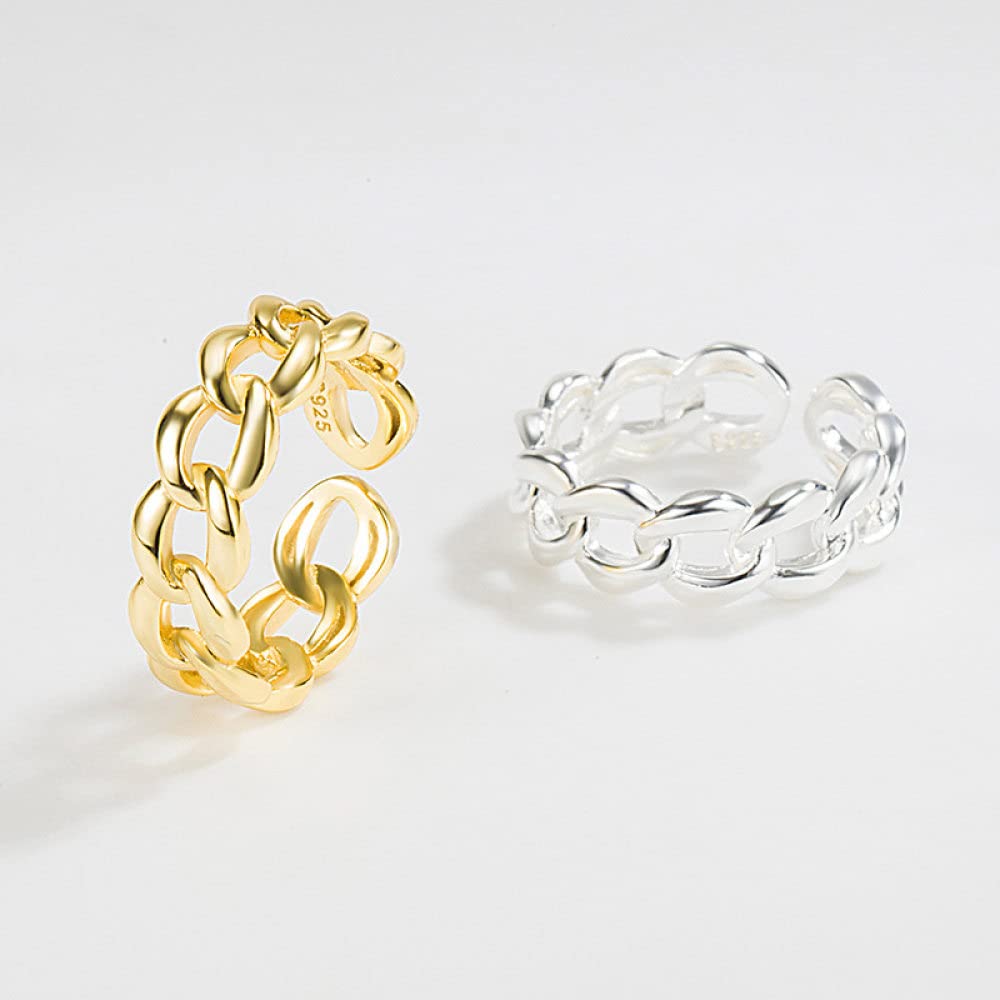 Anello In Argento 925 Da Donna,S925 Sterling Silver Anello Catena D'Oro Anelli Regolabili Retrò Anello Aperto Argento Thumb Ring Eternity Ring Fascino Di Nozze Gioielli Regali Per Uomini Ragazze Si