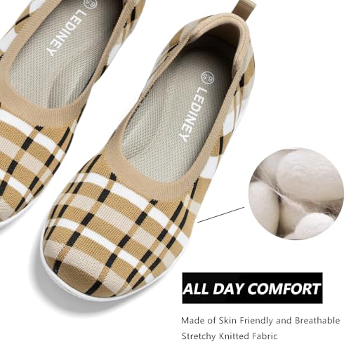 Image of LEDINEY Women's Flats Slip On Go Walk Shoes for Women Comfortable Walking Sneakers Knit Low Wedge Dressy Ballet Shoes Zapatos para Mujer