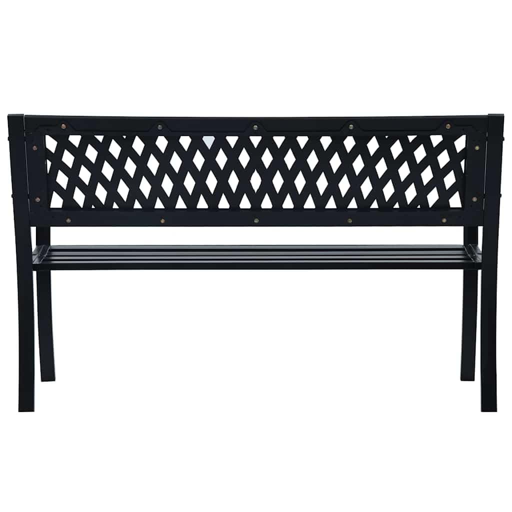 Ławka ogrodowa, 125 cm, czarna, stal z oparciem z tworzywa sztucznego, odporna na warunki atmosferyczne, na taras, balkon, do ogrodu, ławka do siedzenia z podłokietnikami i stabilną konstrukcją