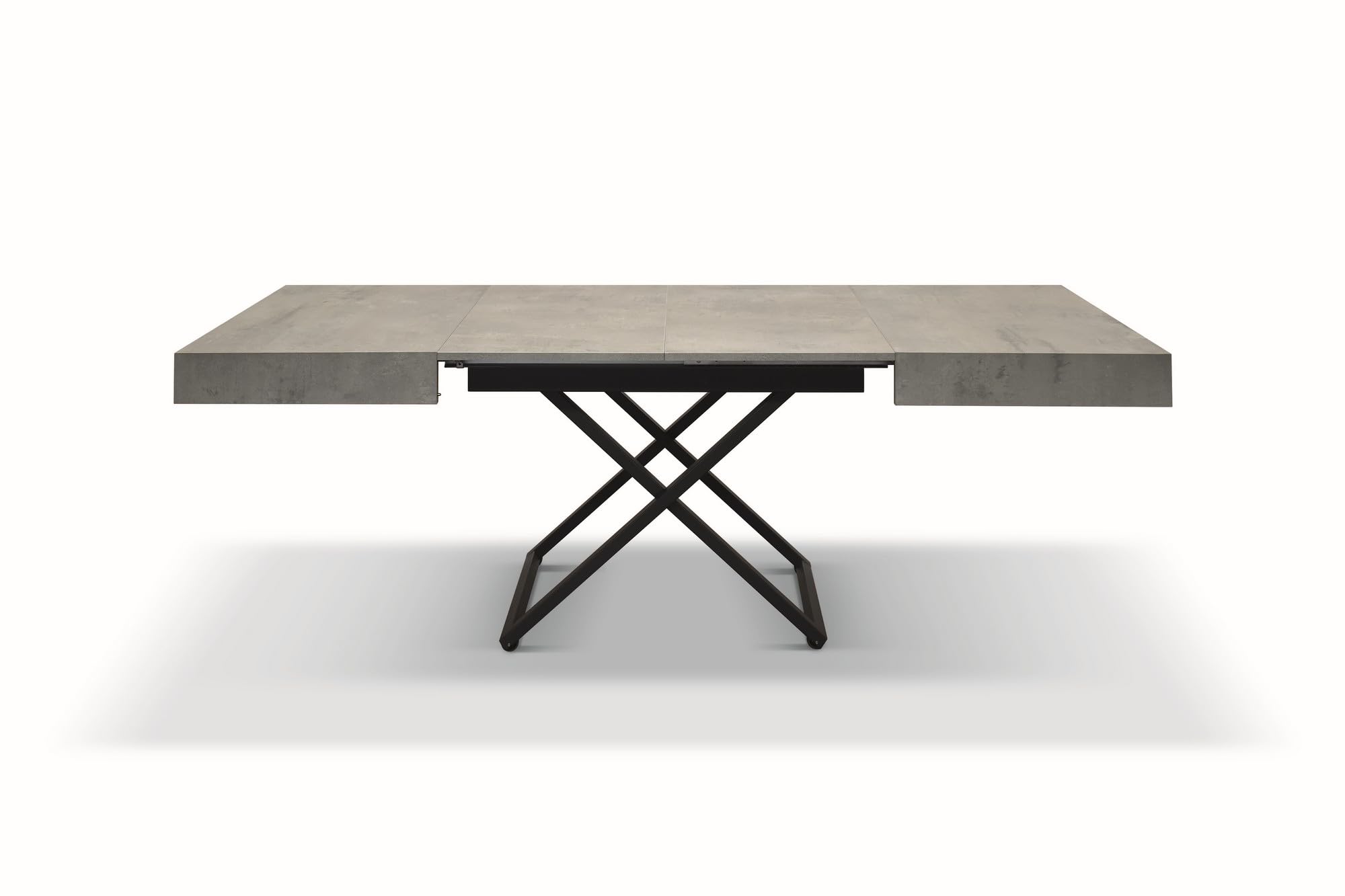 KONTE.DESIGN Tavolino CAMOGLI in legno, vari colori trasformabile in tavolo da pranzo 120x80 cm - 220x80 cm altezza da 30 a 77 cm (Grigio Cemento E Base Nera)