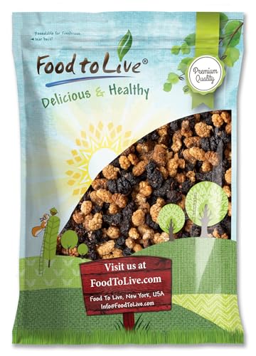 Food to Live Organic Mulberry Mix, 5 Pounds – White and Black Berries, Dried Superfood Blend, Rich in Antioxidants, Non-GMO, Vegan, Kosher, Bulk