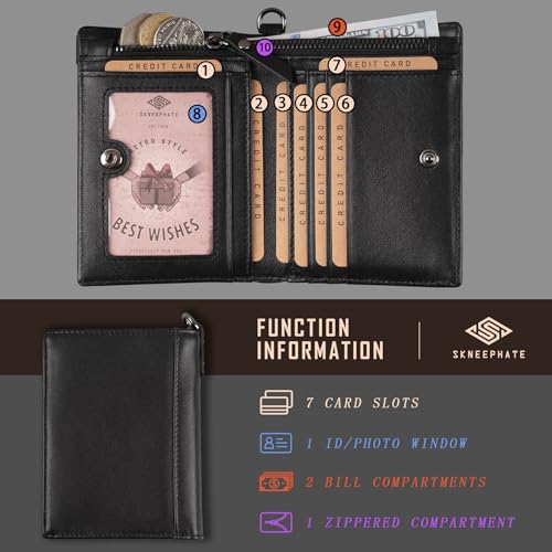 Mens Leather Wallet With Chain Skull Bifold Wallets Zipper Coin Pocket Rfid Blocking Gift For Him Husband (black)4