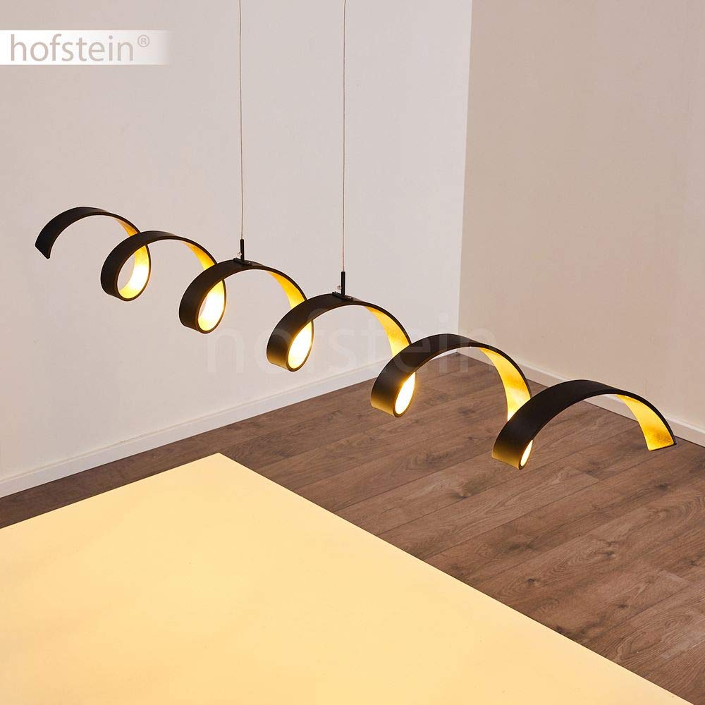 LED Pendelleuchte Rezat, dimmbare Hängelampe aus Metall in Schwarz/Gold, längliche Hängeleuchte, Höhe max. 125 cm, 6 x 5 Watt, 1800 Lumen, Lichtfarbe 3000 Kelvin (warmweiß)