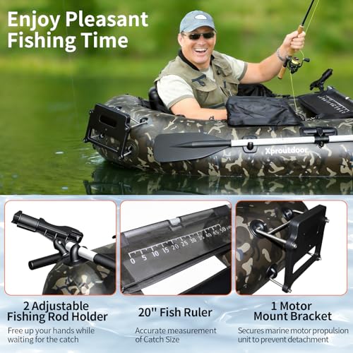 Fishing Float Tube, Belly Boat Fishing with Pump, Fish Ruler, Adjustable Straps, Storage Pockets, 2 Oars, 2 Rod Holders, Motor Bracket Inflatable Float Tube for 330 LBS Load Capacity - Image 5