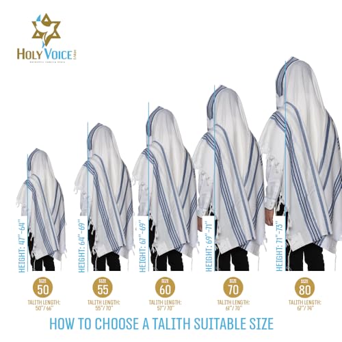 Image of HOLY VOICE 100% Wool Tallit Prayer Shawl Kosher Certified White with Stripes for Men, Made in Israel w / 100% Wool Tzitzit