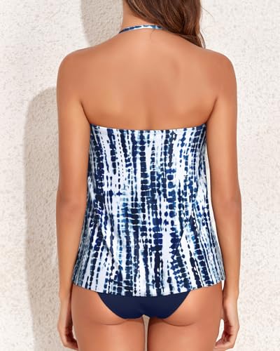 Image of Tempt Me Two Piece Tankini Bathing Suits for Women Halter Bandeau Swim Top with Bottom Flyaway Tummy Control Swimsuit