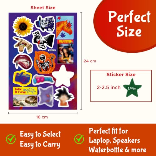 Image of Random Stickers Vinyl Decals Decorative Sticker Pack Laptop Water Bottle Notebook Journal Scrapbook Planner Phone case Luggage Helmet Bike DIY Craft Assorted Graphic Adhesive Glossy Pack 62