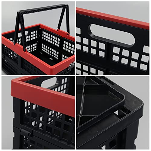 Idomy Pack Of 2 Collapsible Storage Crates With Handles, Plastic Grocery Shopping Baskets thumb #3