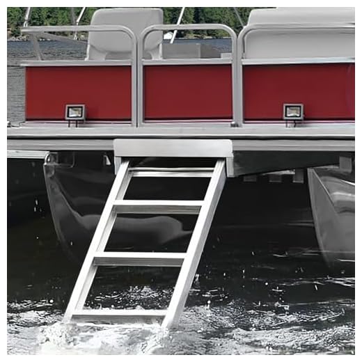 Boatpro Aluminum Front Pontoon Boat Ladder, Boat Ladder 4 Steps with Step Nonslip Tread, Undermount Pontoon Ladder 300Ibs, Heavy Duty Self Storing Boat Ladder, Silver