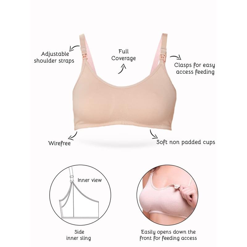 Image of Inner Sense Organic Cotton Bamboo Nursing Bra for Women I Non Padded Feeding Bra with Keyhole Back Design I Wire Free Maternity Innerwear with Full Coverage