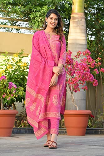 Image of GoSriKi Women's Rayon Blend Printed Straight Kurta with Pant & Dupatta