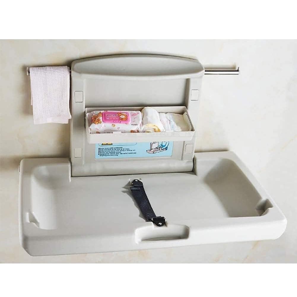 Cambiador De Bebé Horizontal, Cambiador De Bebé Plegable Montado En La Pared, con Tres Áreas De Almacenamiento Y Cinturones De Seguridad, para Baño Doméstico Comercial