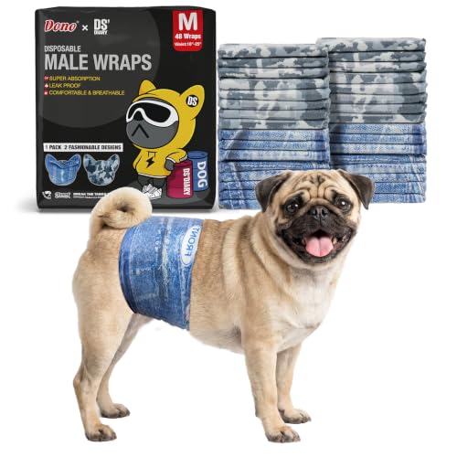 Image of Dono Dog Diapers Male Disposable Male Dog Wraps, Wider Doggie Puppy Diapers, Male Belly Bands, Super Absorbent, Leak-Proof Fit, Excitable Urination, Incontinence, Medium 48ct