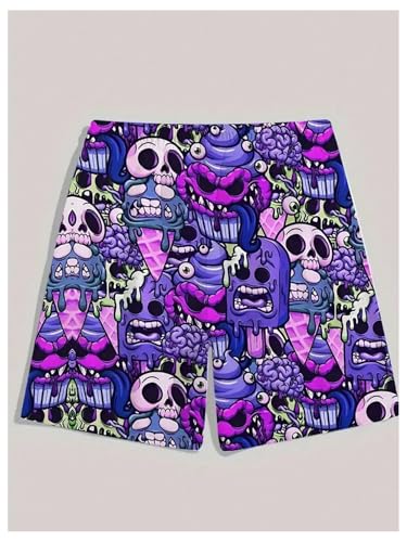 SHENHE Men's Goth Swim Shorts Novelty Skull Print Anime Graphic Drawstring Beach Hawaiian Shorts2
