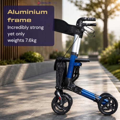 Image of DIALDRCARE Aluminium 4 wheel Ultra Folding Rollator Walker with Carry Bag MedicalTransport Chair Suitable for the Elderly Seniors