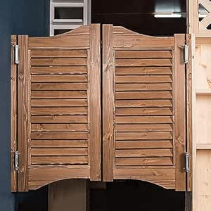 Louvered Cafe Swinging Door - Wood Saloon Doors With Hinges For Kitchen, Bar, Hallway (31.5"x35.4", Wood Color)