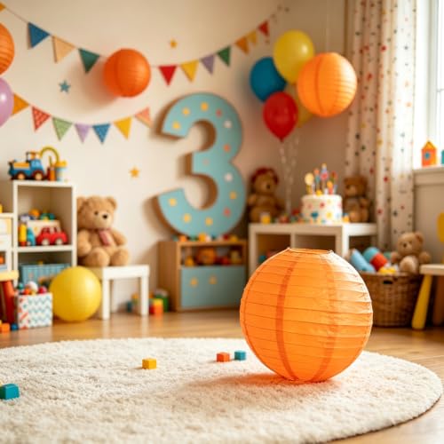Image of 9pcs Orange Round Paper Lanterns Decorative Hanging Chinese Paper Lanterns Lamps for Birthday Wedding Halloween Baby Bridal Shower Fall Home Decor Party Decoration(Orange)