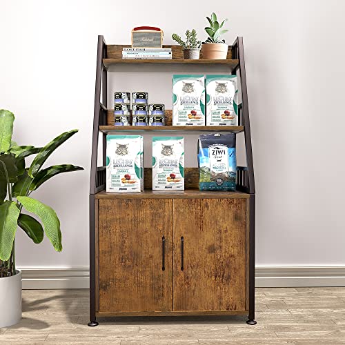 Herture Litter Box Enclosure With Shelves, Wood Cat Litter Box Furniture Hidden, With Storage Adn Door, Cat Washroom Furniture, Fit Most Of Litter Box, Rustic Brown Pg04Mwn #TOP5