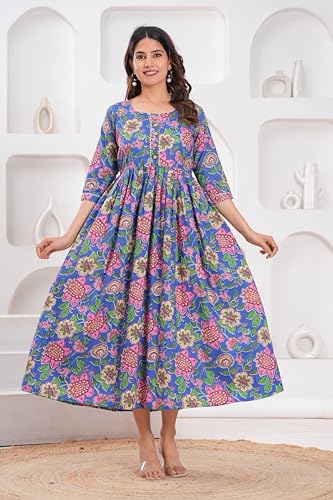 Image of Women's Feeding Kurta Cotton | Floral Anarkali Pregnancy Kurta with Nursing Zipper | Pre & Post Partum | Maternity Dresses | Mom to Be Gift