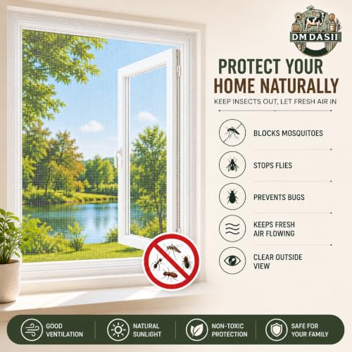 Image of DM DASII Window Mosquito Net with Self Adhesive Velcro Tape | Fiberglass Mesh Window Insect Screen | Washable Reusable Fly Bug Protection Mesh for Home | White, 2 * 3 ft |