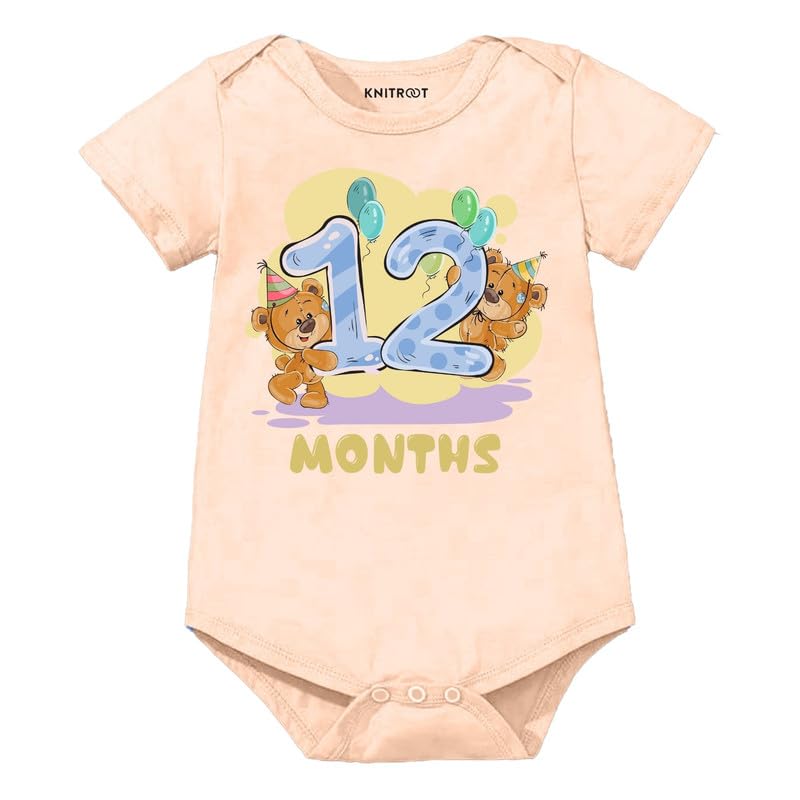 Image of Knitroot Monthly Birthday Teddy Special, Newborn Baby Half Sleeve Unisex Romper, Onesies, Sleepsuit, Body Suit, Envelope Neck, 1 to 12 Months Print, 0-12 Months, Infant Cloth for Boys & Girls