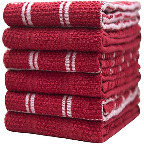 Premium Kitchen Towels Set | Popcorn Windowpane Yarn Dyed Kitchen Hand Towels | Large Kitchen Towels | Dish Towels for Drying Dishes | Cotton Tea Towels | 412 GSM, Ultra Absorbent | Red Cover