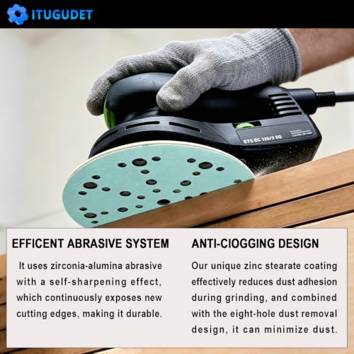Image of 6 Inch 49 Hole Wet Dry P320 Grit Sanding Discs - 50 Pack Box | Fits Festool ETS / RO 150 Sanders, Zirconia Heavy-Duty Hook & Loop Film Sandpaper for Wood, Auto, Metal, Paint, Body & More