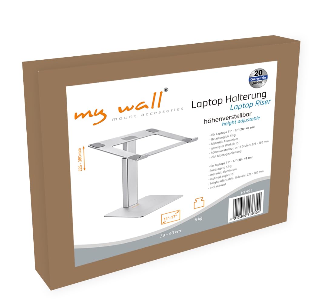 myWall - Supporto ergonomico per computer portatile HT45L, per scrivania, notebook e MacBook, compatibile con laptop da 11 a 17 pollici, supporto ventilato per laptop