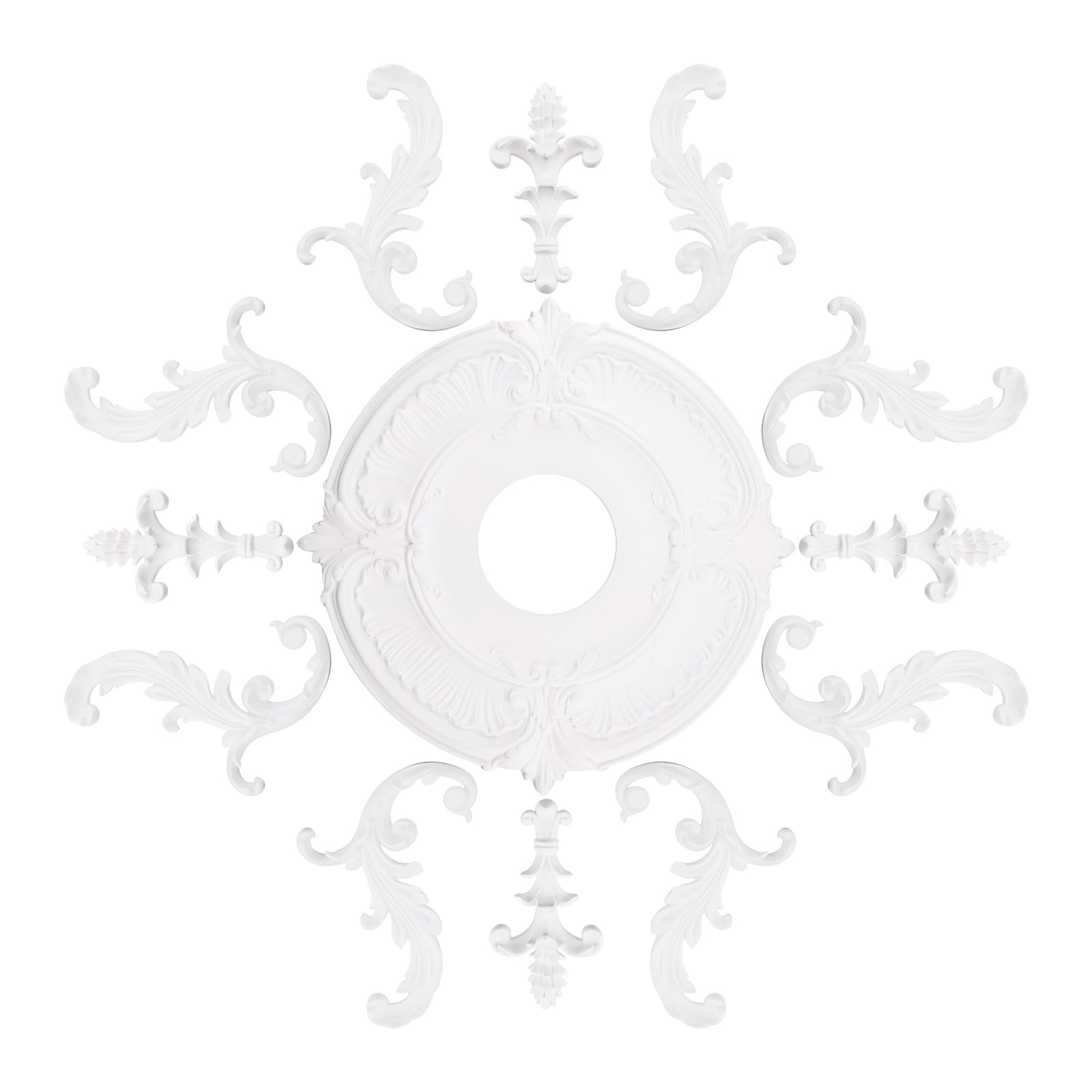INCREWAY 1Set Carved Ceiling Lamp Base Molding Kit 3D Modeling Ceiling Medallion Lighting Medallion Cover Plate for Light Fixtures Light Trim, 12 Inch OD x 3.42 Inch ID(White) — image 1