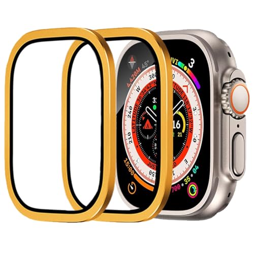 Yrzper Protection d'écran en verre trempé 9H + alliage de titane compatible avec Apple Watch Ultra/Ultra 2 49 mm Sensible au toucher Film de protection...