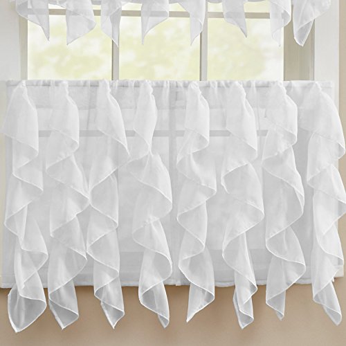 Image of Sweet Home Collection Kitchen Window Tier, Swag, or Valance Curtain Treatment in Stylish and Unique Patterns and Designs for All Home Decor 24 inch, Sheer White