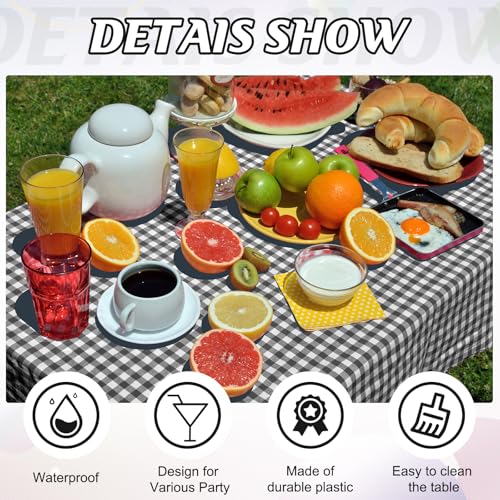 Image of 12Pack Black and White Plastic Checkered Tablecloth, Premium Decorative Disposable Black Gingham Plaid Tablecloths for Parties, Rectangle Party Table Cover for Picnic Farm Birthday Wedding, 54x108Inch
