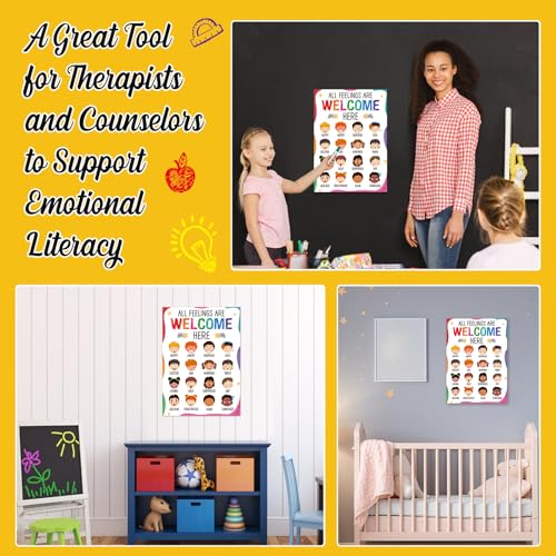 Image of BIZIBAFF Feelings Chart Poster for Kids Toddlers - Emotions Learning Poster Educational Preschool Posters for Classroom Bulletin Board Decorations Back To School Teacher Supplies