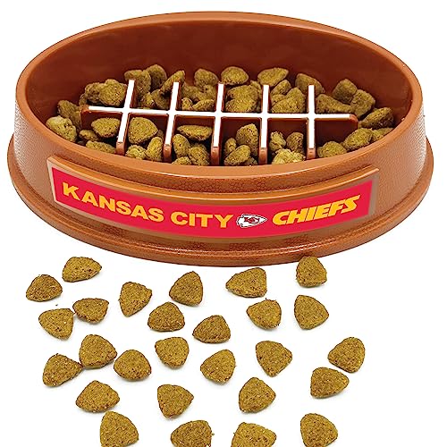 Image of NFL Super-Bowl Kansas City Chiefs Slow Feeder Dog & Cat Bowl. Football Design for Healthy Digestion. Non-Slip for Large & Small Pets