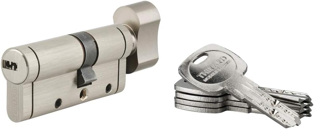 THIRARD - Trafic 12 Lock Cylinders - Knob Cylinder 30B x 40 mm - Nickel - High Security - 8 Pins - Anti-Snap Anti-Drill - Owning Card - 5 Reversible Keys